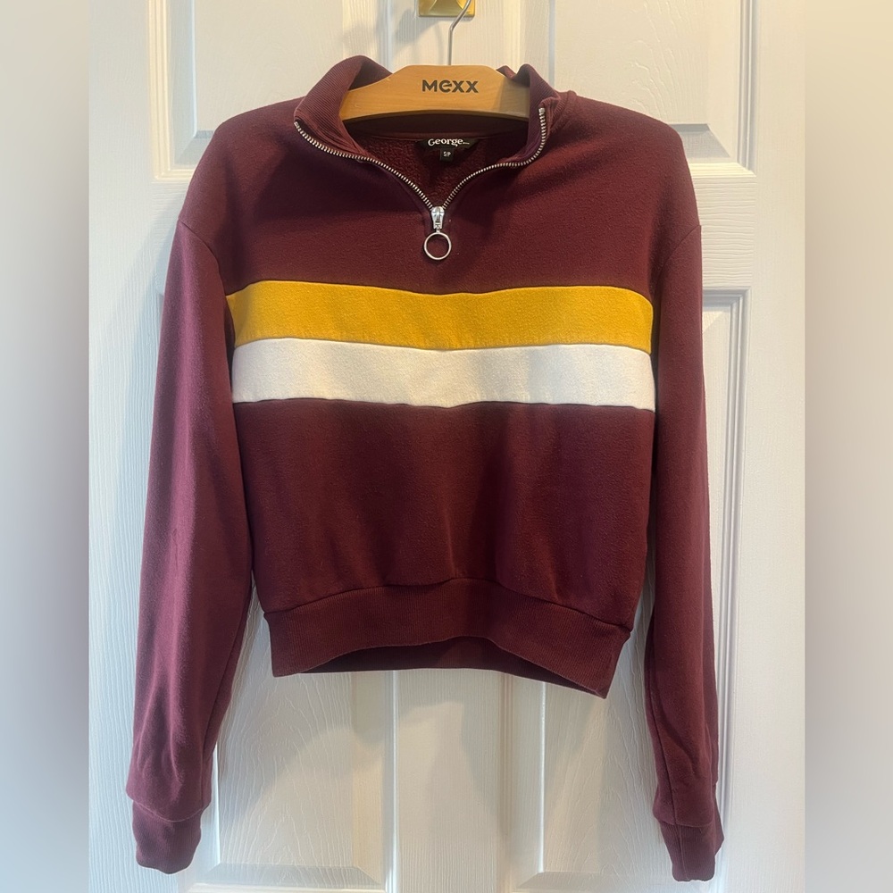 George Maroon and Yellow Striped Quarter-Zip Top